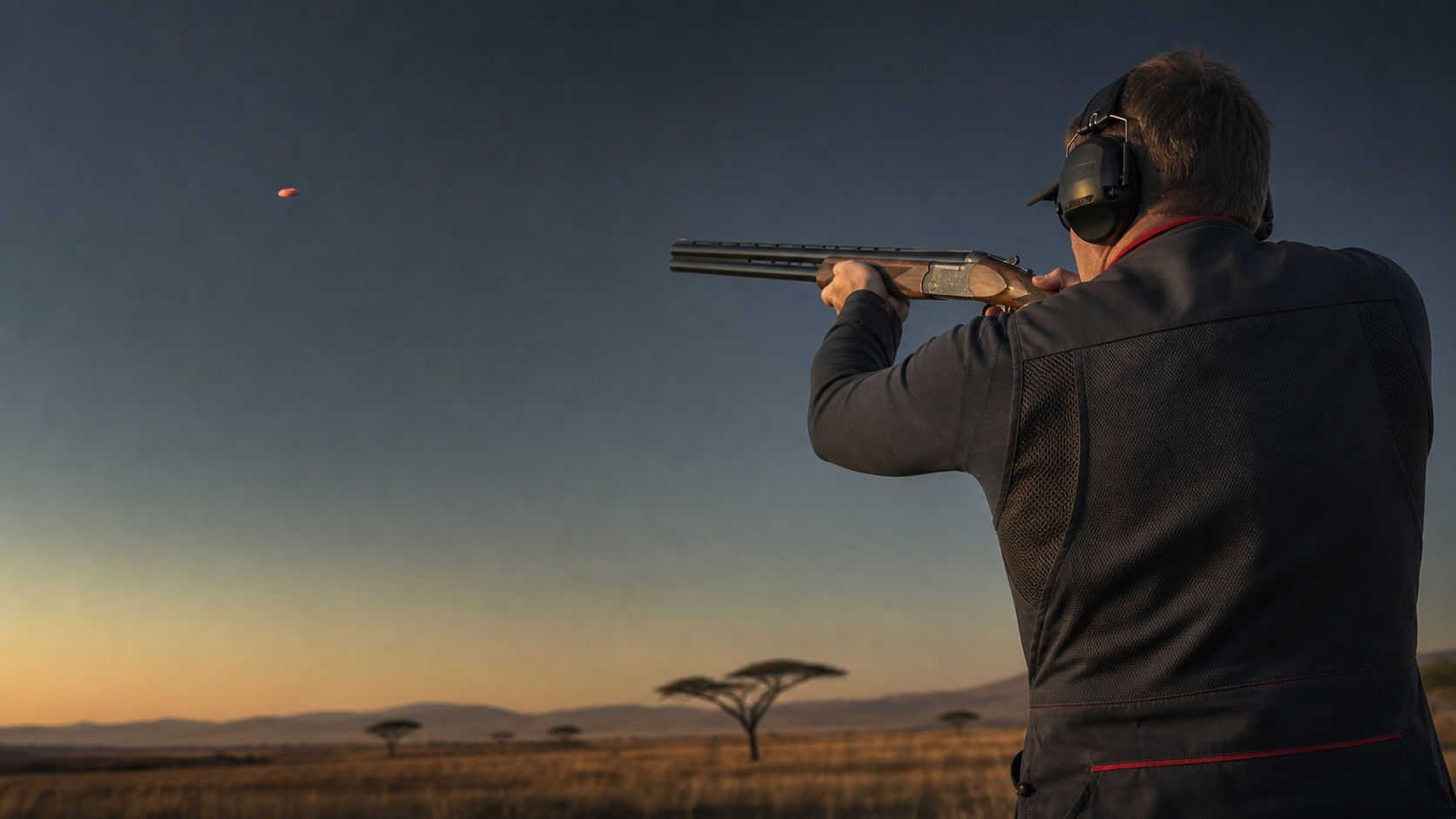 Competition shooter aiming at a clay target on a South African range